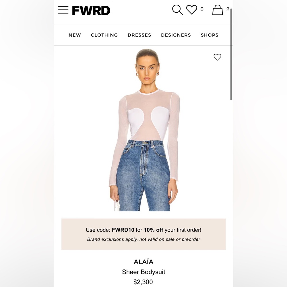 $2300 Alaia White Sheer Mesh Bodysuit 36 Small